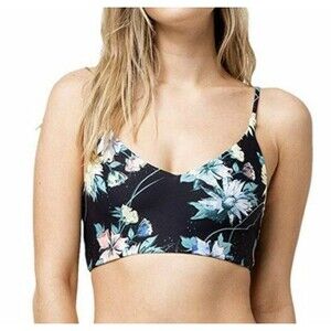 $52  NWT  O'Neill Dahlia Mid Bralette Bikini Top  sz XS Black Floral